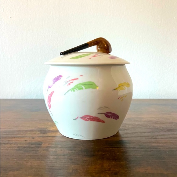 VINTAGE Raynaud Limoges 🇫🇷 Porcelain Dure Cigar and Feather Jar *RARE* - Picture 1 of 10